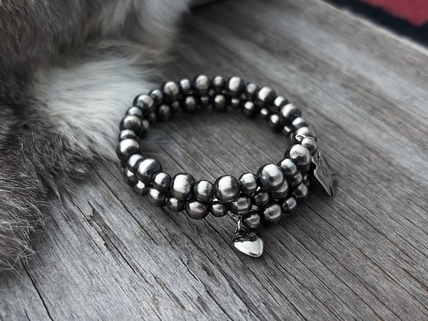 Navajo Pearl Handmade 2 Row Wrap Bracelet ~ 6 & 8mm German Silver beads ~ One Size Fits All!
