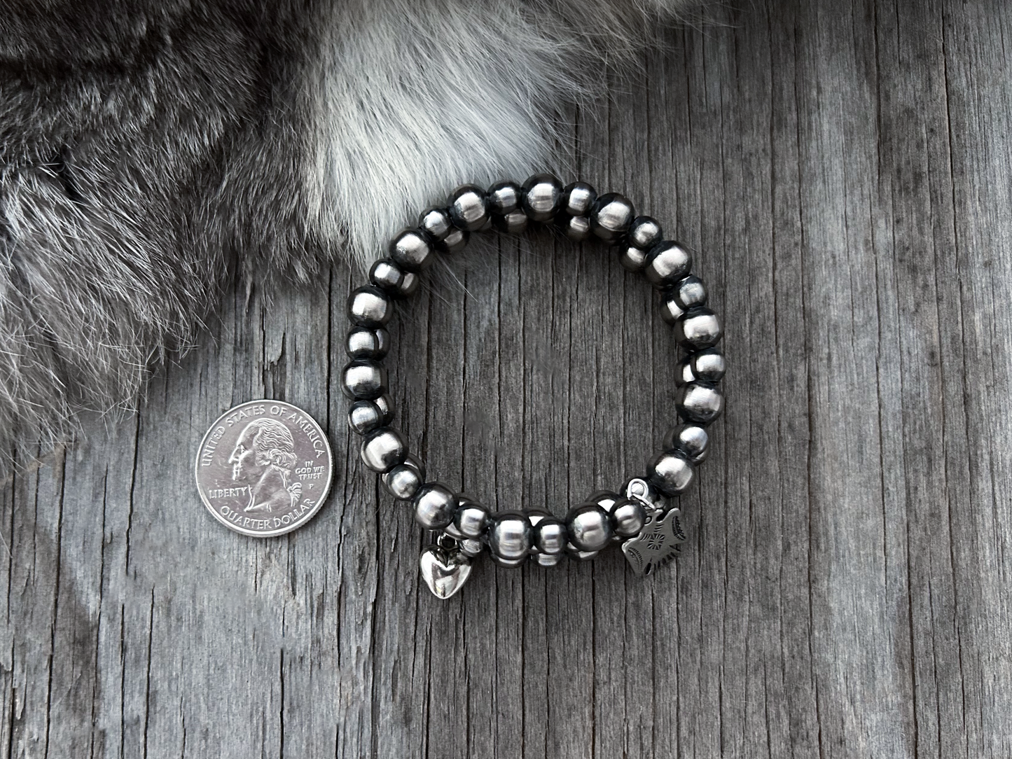 Navajo Pearl Handmade 2 Row Wrap Bracelet ~ 6 & 8mm German Silver beads ~ One Size Fits All!