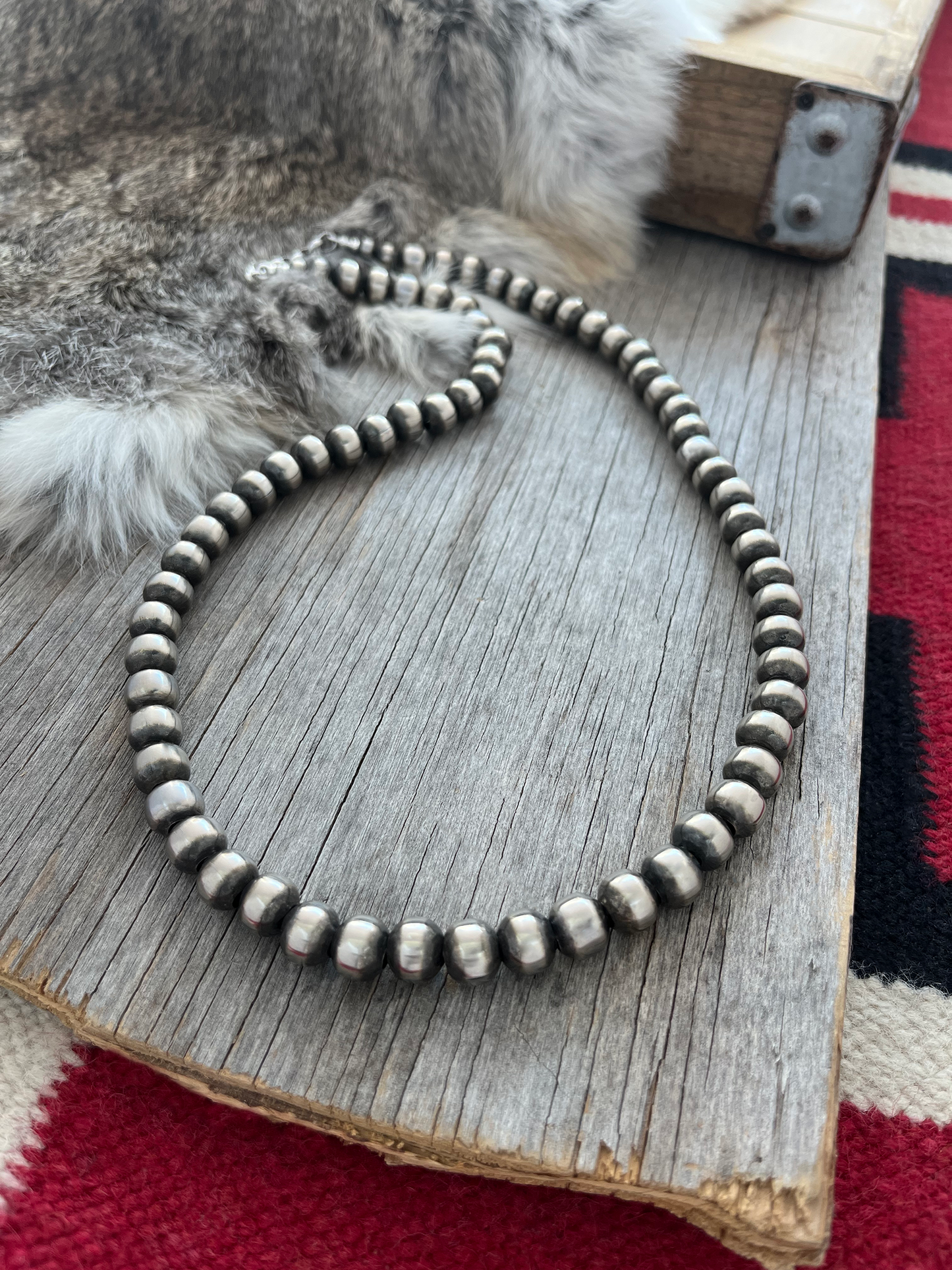 Navajo Pearl Handmade Necklace ~ All 10mm German Silver beads ~ Choose Length ~ Bold & Beautiful!
