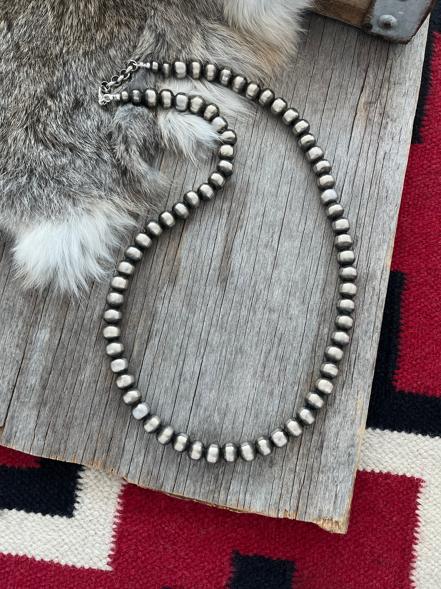 Navajo Pearl Handmade Necklace ~ All 10mm German Silver beads ~ Choose Length ~ Bold & Beautiful!