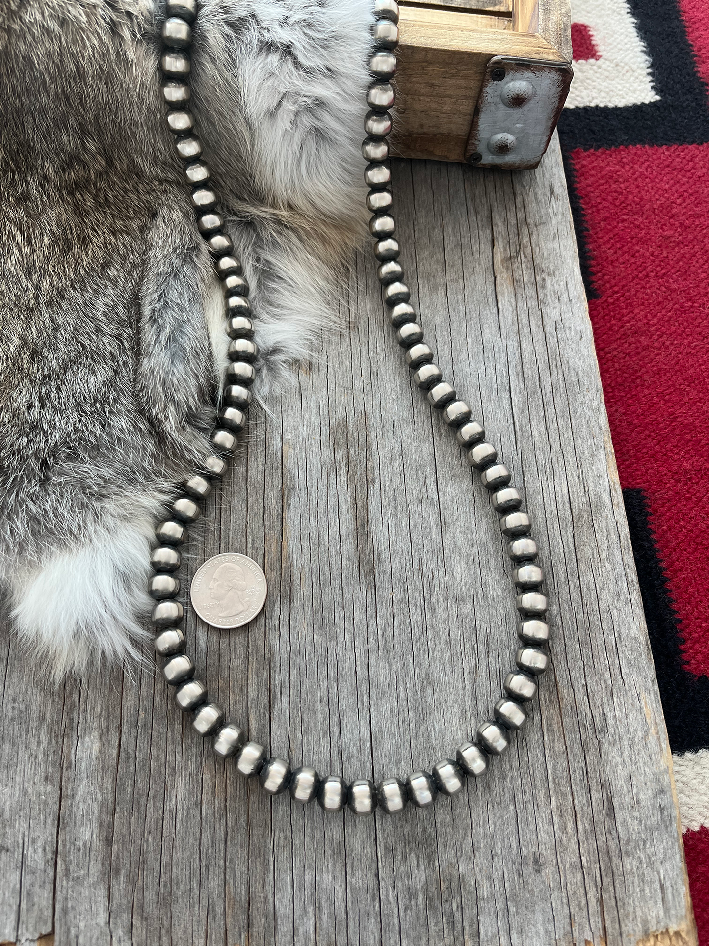 Navajo Pearl Handmade Necklace ~ All 10mm German Silver beads ~ Choose Length ~ Bold & Beautiful!
