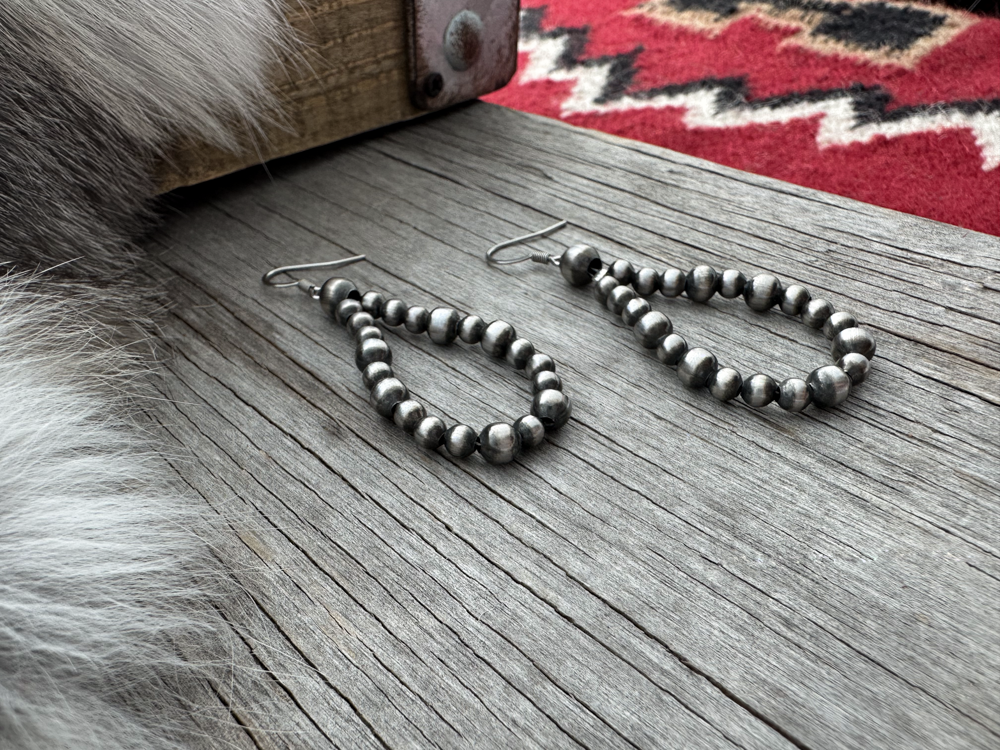Navajo Pearl Handmade 4mm & 5mm Earrings ~ Petite Teardrop Style ~ German Silver beads!