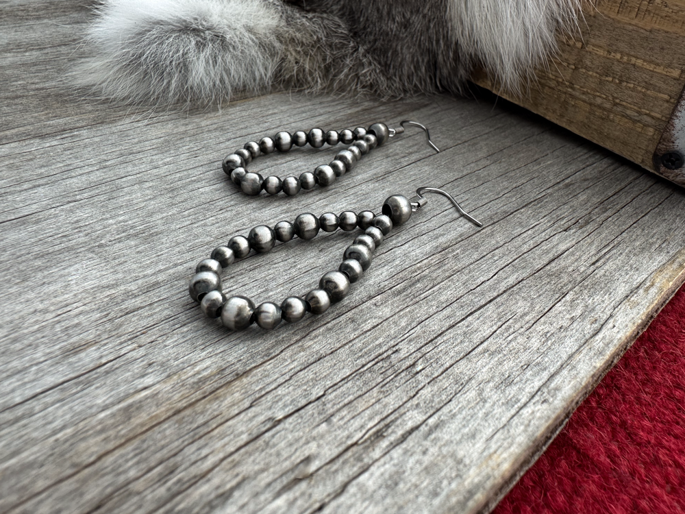 Navajo Pearl Handmade 4mm & 5mm Earrings ~ Petite Teardrop Style ~ German Silver beads!