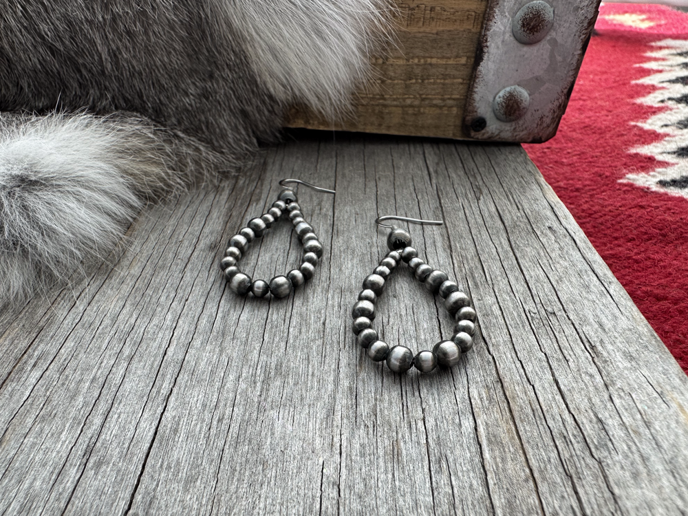 Navajo Pearl Handmade 4mm & 5mm Earrings ~ Petite Teardrop Style ~ German Silver beads!