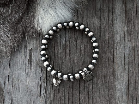 Navajo Pearl Handmade 2 Row Wrap Bracelet ~ 6 & 8mm German Silver beads ~ One Size Fits All!