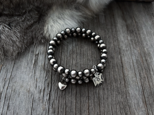 Navajo Pearl Handmade 2 Row Wrap Bracelet ~ 6 & 8mm German Silver beads ~ One Size Fits All!