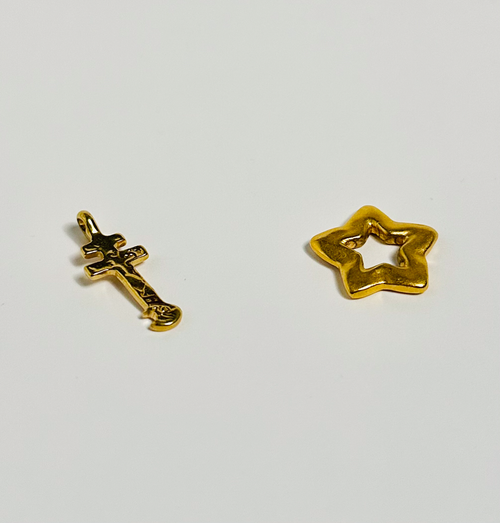 Gold Cross and Star Pendant Set
