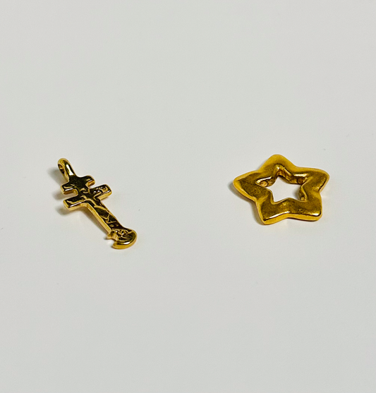 Gold Cross and Star Pendant Set